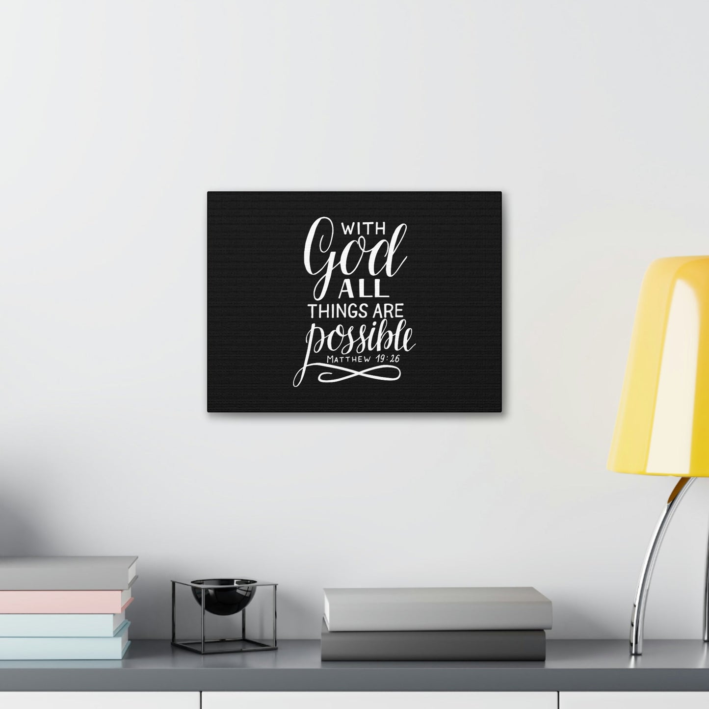 With God All Things Are Possible Matthew 19:26 Black Christian Wall Art Bible Verse Print Ready to Hang Unframed-Express Your Love Gifts