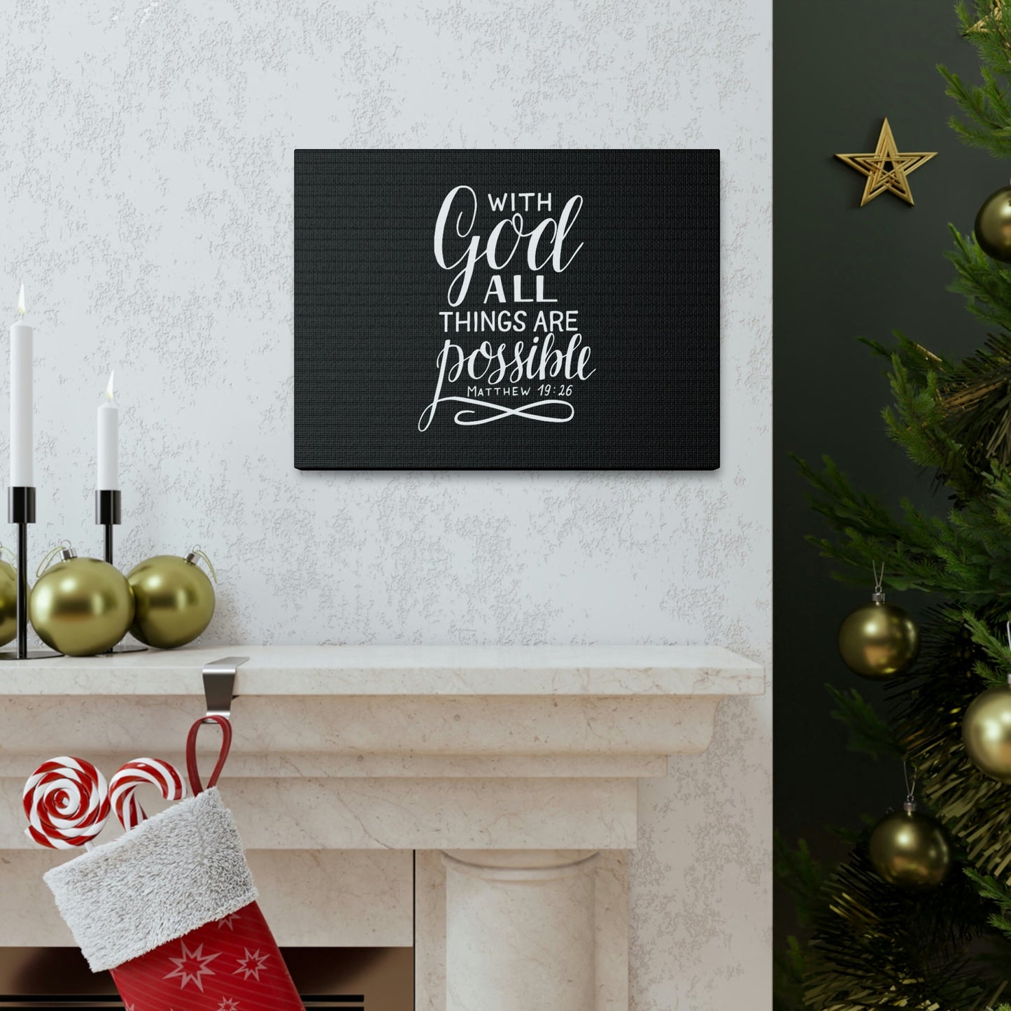 With God All Things Are Possible Matthew 19:26 Black Christian Wall Art Bible Verse Print Ready to Hang Unframed-Express Your Love Gifts