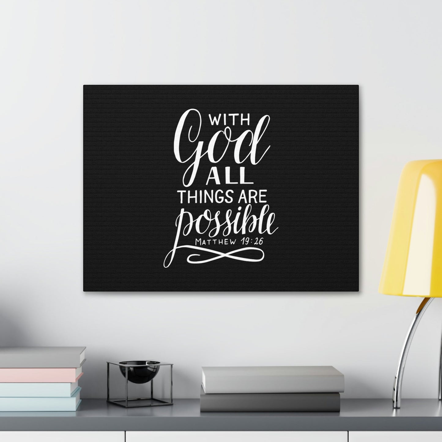 With God All Things Are Possible Matthew 19:26 Black Christian Wall Art Bible Verse Print Ready to Hang Unframed-Express Your Love Gifts
