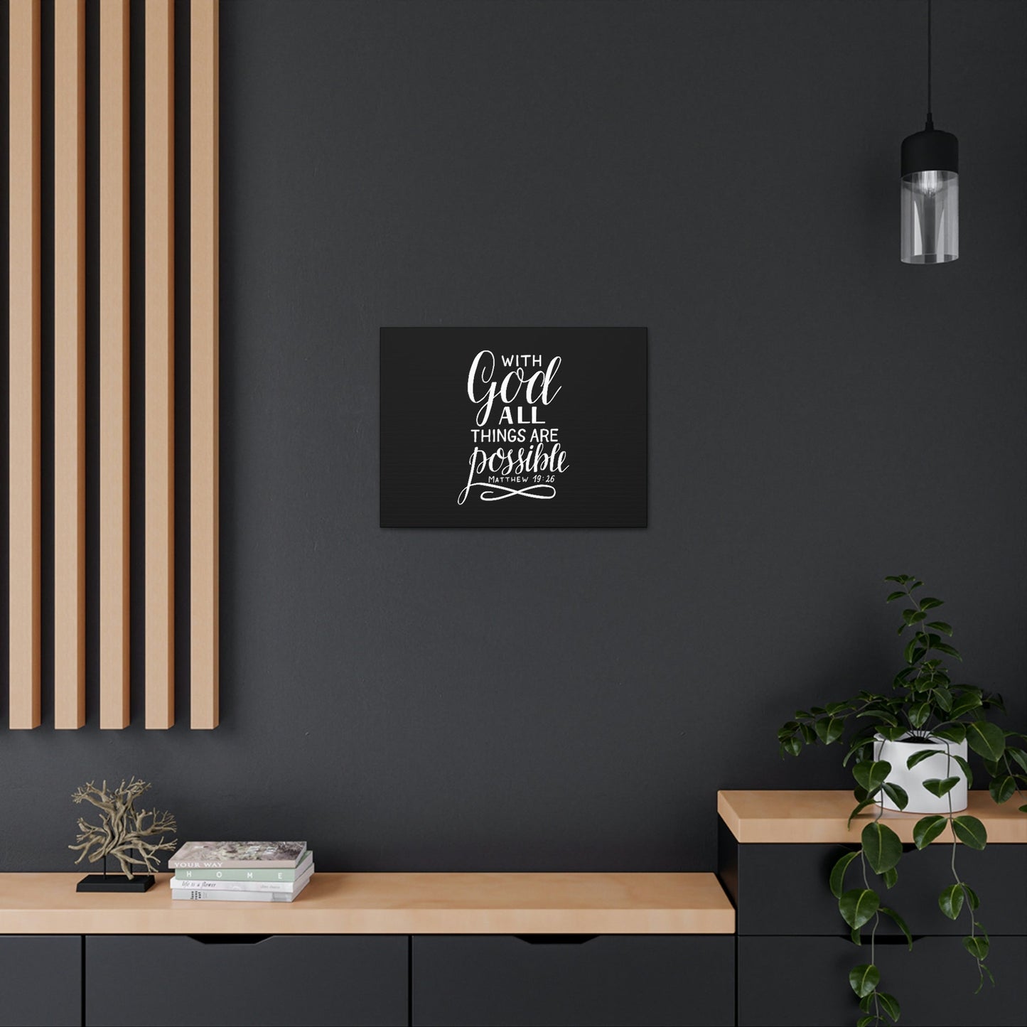 With God All Things Are Possible Matthew 19:26 Black Christian Wall Art Bible Verse Print Ready to Hang Unframed-Express Your Love Gifts