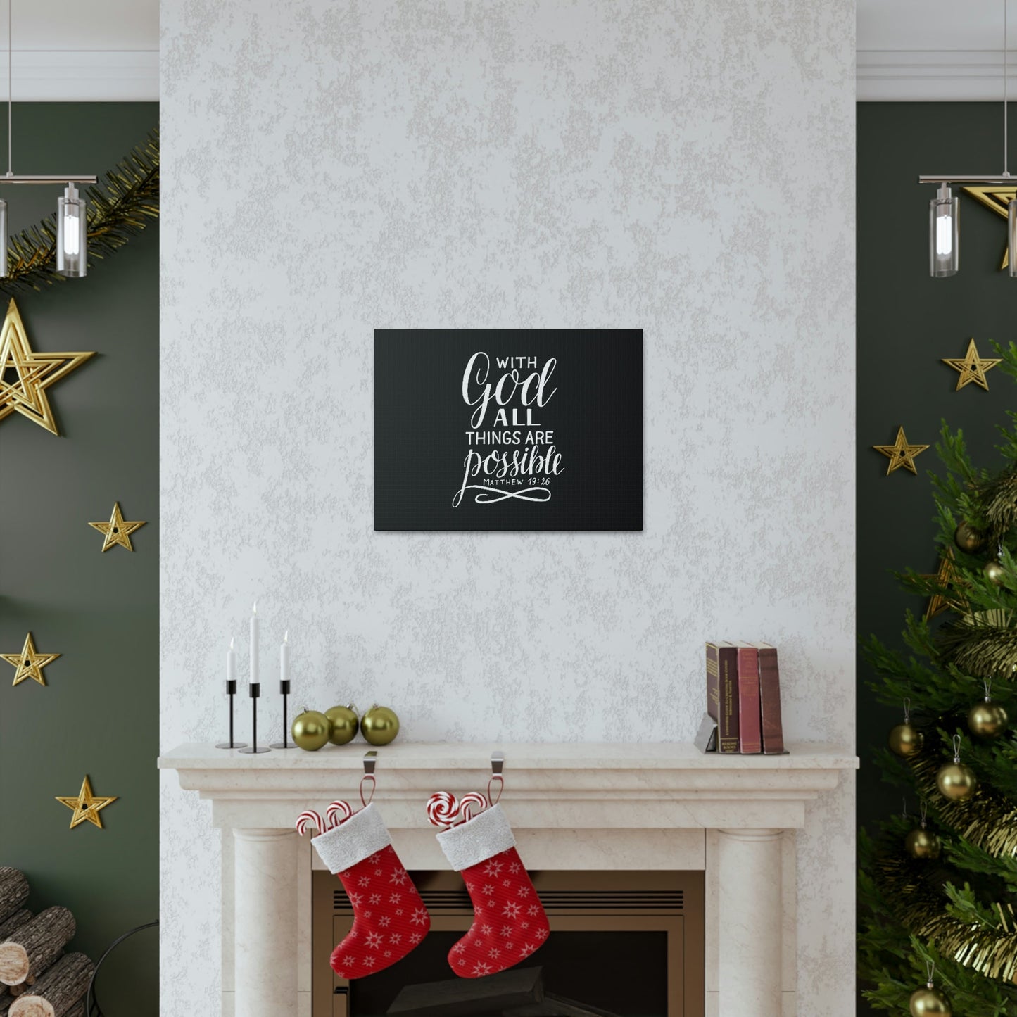 With God All Things Are Possible Matthew 19:26 Black Christian Wall Art Bible Verse Print Ready to Hang Unframed-Express Your Love Gifts