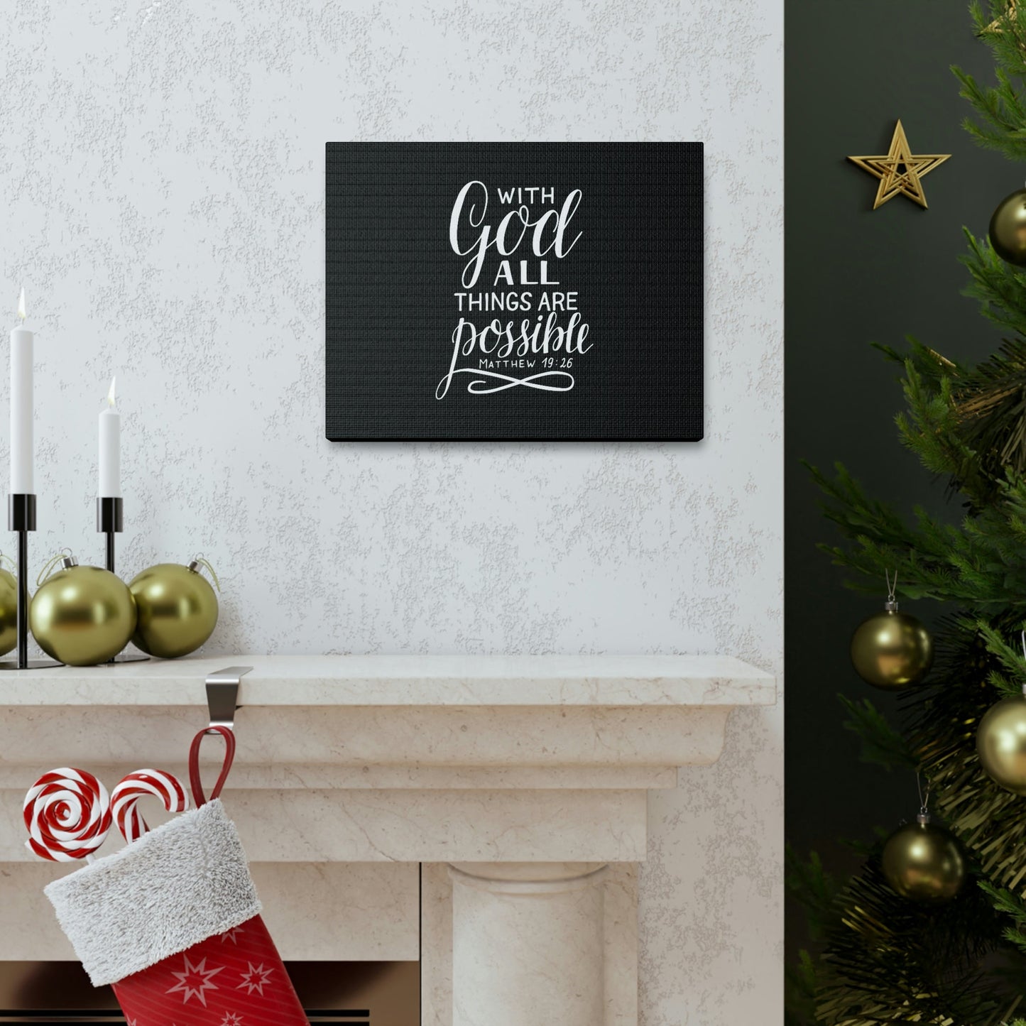 With God All Things Are Possible Matthew 19:26 Black Christian Wall Art Bible Verse Print Ready to Hang Unframed-Express Your Love Gifts
