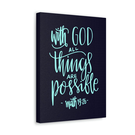 Scripture Walls With God All Things Matthew 19:26 Blue Cursive Christian Wall Art Bible Verse Print Ready To Hang Unframed-Express Your Love Gifts
