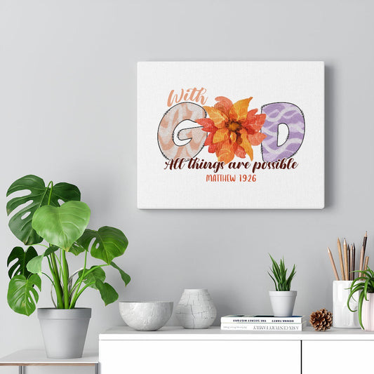 With God Flowers Bible Verse Canvas Christian Wall Art Ready to Hang Unframed-Express Your Love Gifts