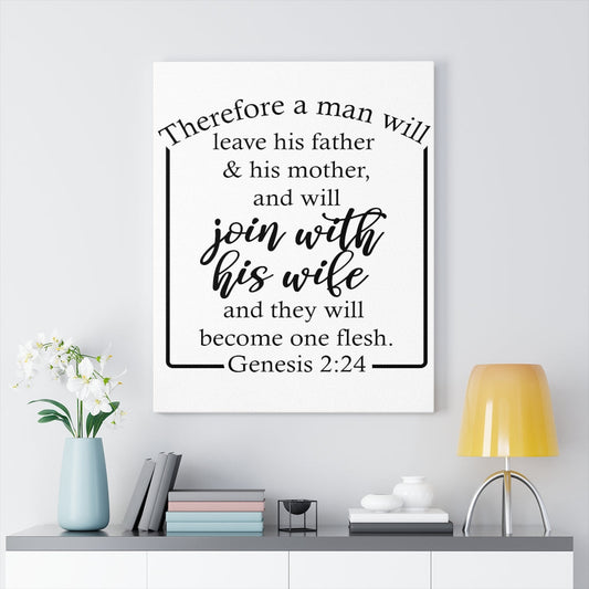 Scripture Walls With His Wife Genesis 2:24 Bible Verse Canvas Christian Wall Art Ready to Hang Unframed-Express Your Love Gifts