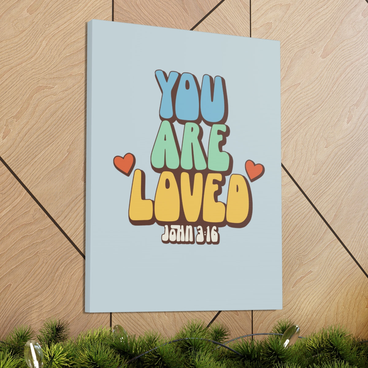 Scripture Walls You Are Loved John 3:16 Light Blue Bible Verse Canvas Christian Wall Art Ready to Hang Unframed-Express Your Love Gifts