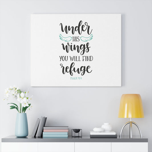 You Will Find Refuge Psalm 91:4 Bible Verse Canvas Christian Wall Art Ready to Hang Unframed-Express Your Love Gifts