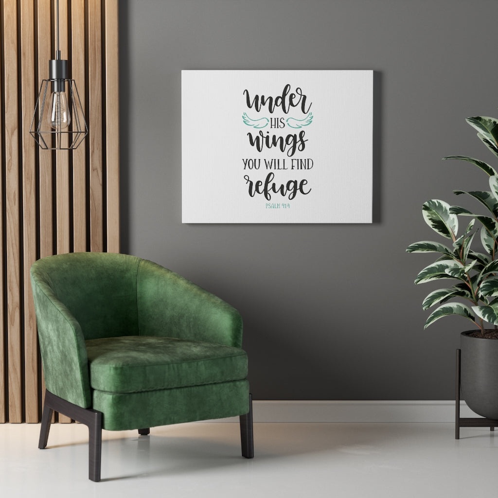 You Will Find Refuge Psalm 91:4 Bible Verse Canvas Christian Wall Art Ready to Hang Unframed-Express Your Love Gifts