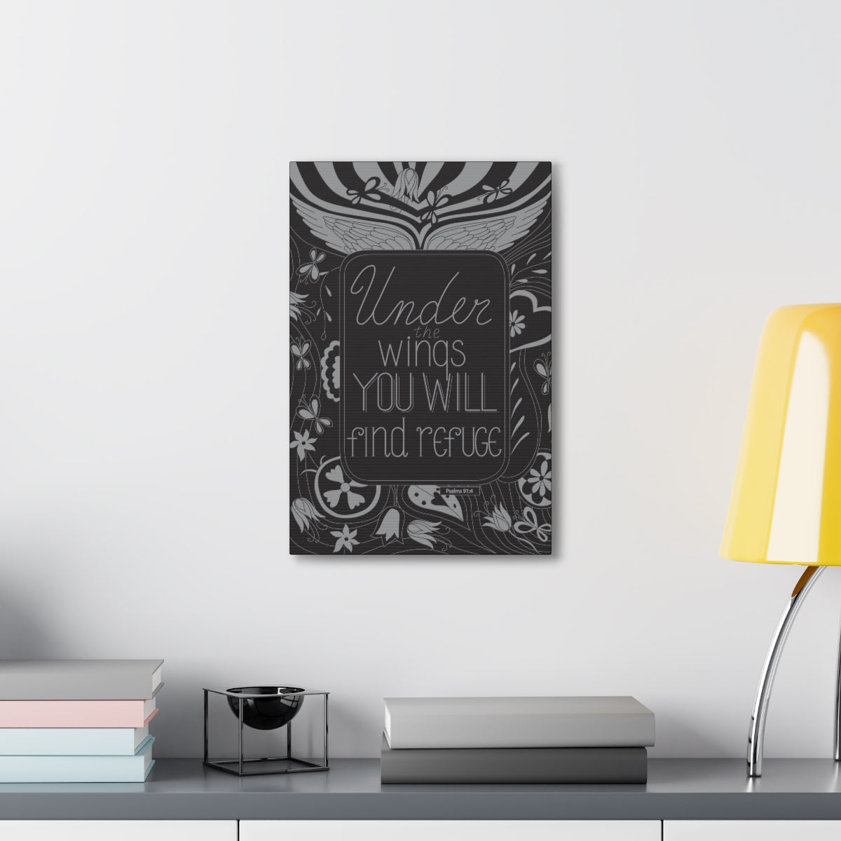 Scripture Walls You Will Find Refuge Psalm 91:4 Dark Bible Verse Canvas Christian Wall Art Ready to Hang Unframed-Express Your Love Gifts