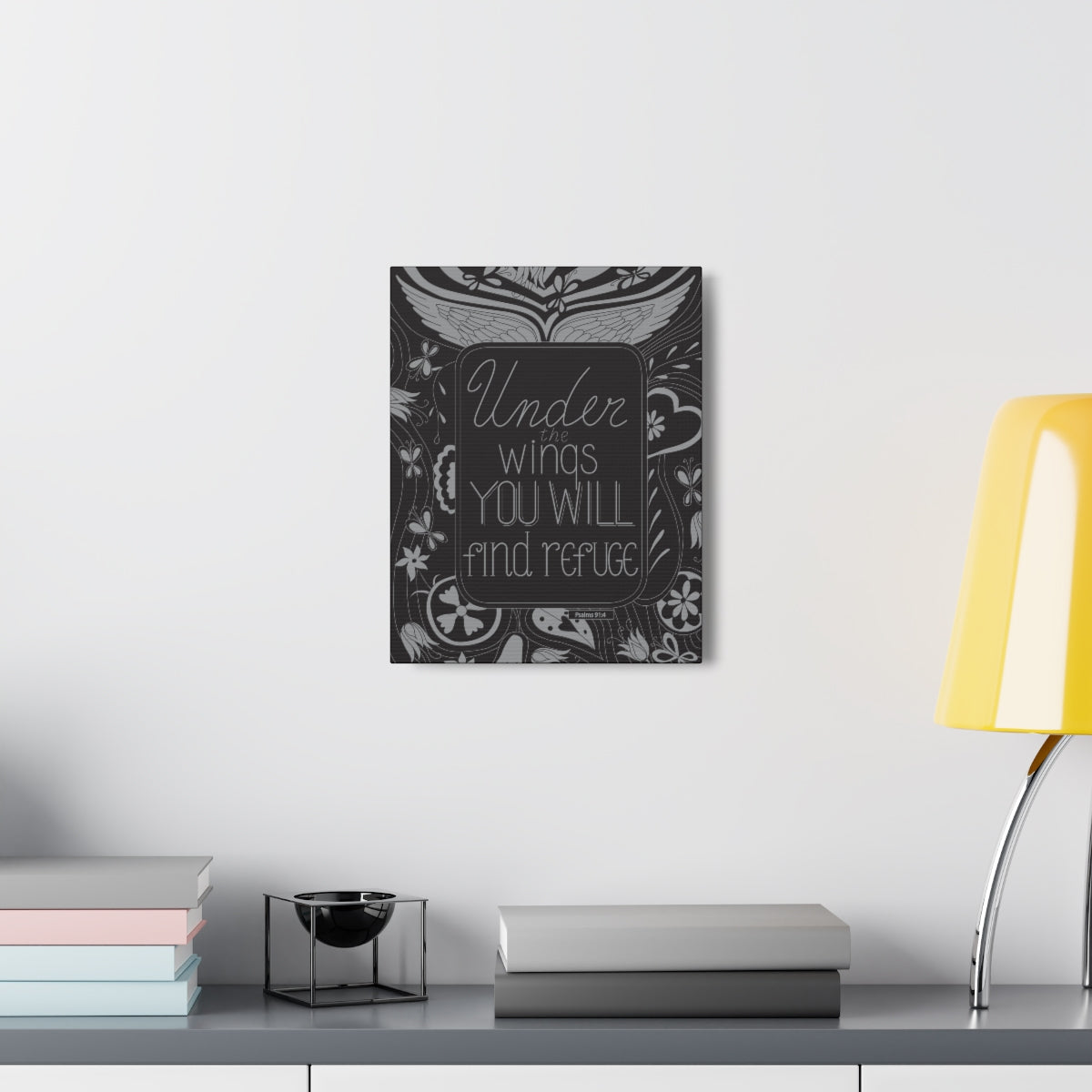 Scripture Walls You Will Find Refuge Psalm 91:4 Dark Bible Verse Canvas Christian Wall Art Ready to Hang Unframed-Express Your Love Gifts