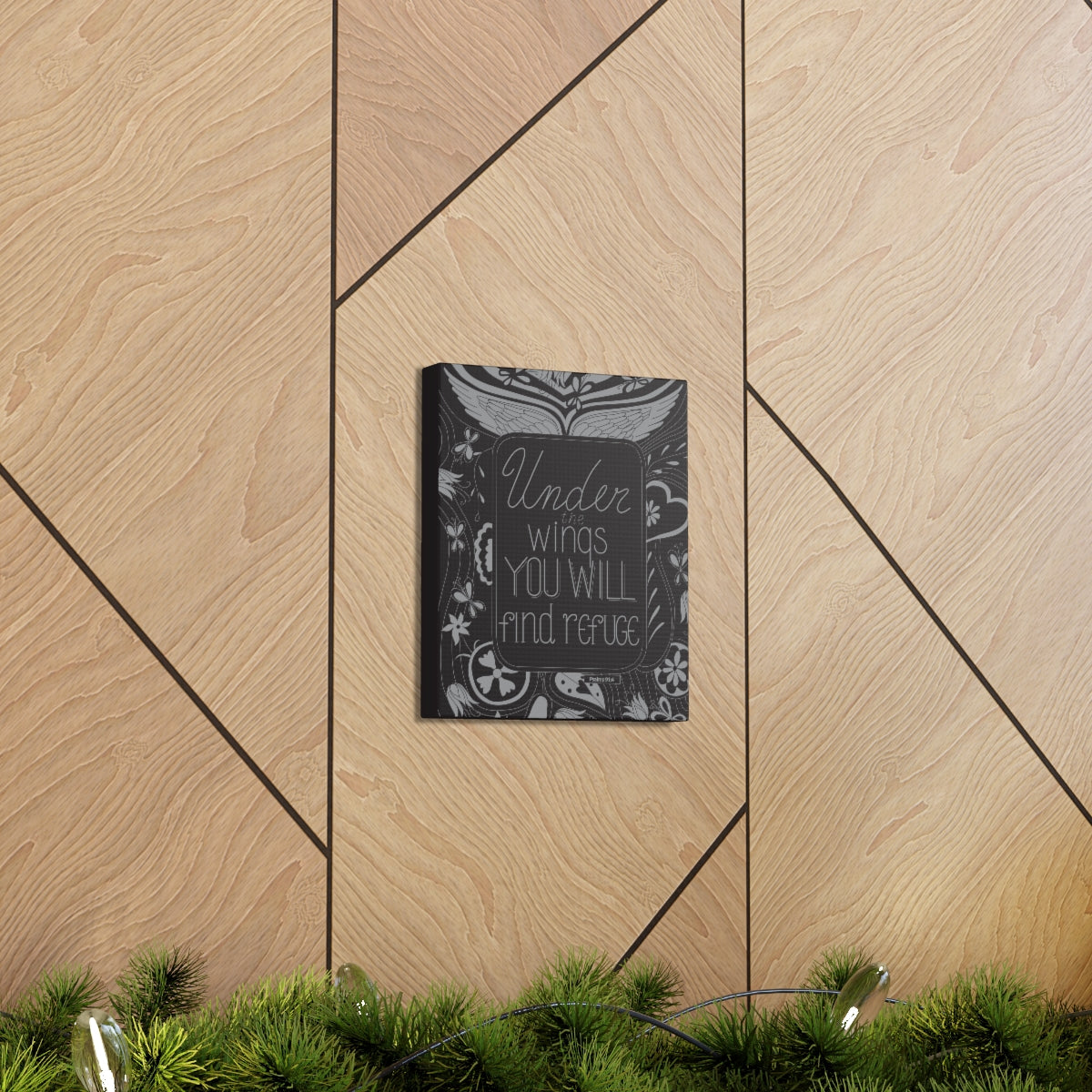 Scripture Walls You Will Find Refuge Psalm 91:4 Dark Bible Verse Canvas Christian Wall Art Ready to Hang Unframed-Express Your Love Gifts