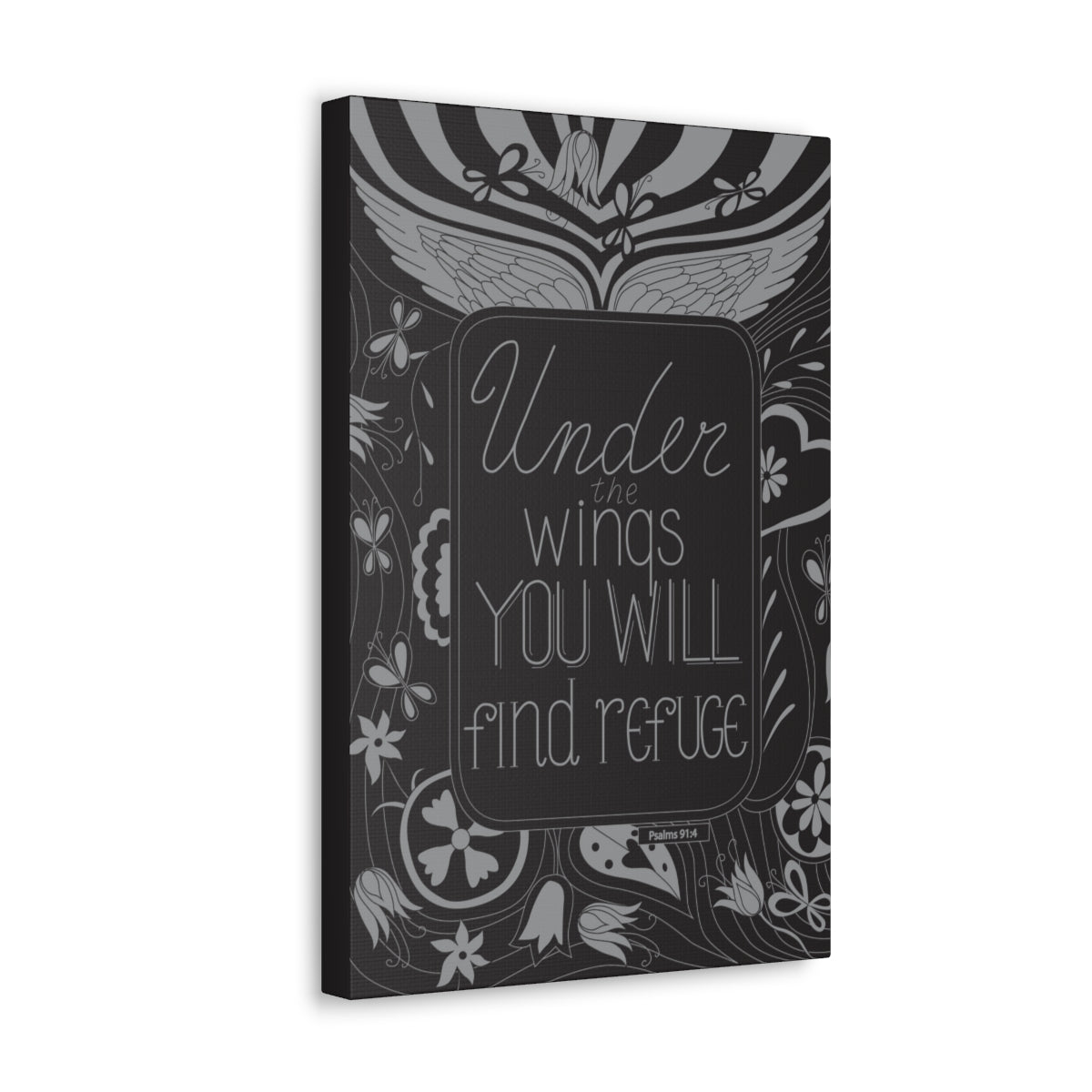 Scripture Walls You Will Find Refuge Psalm 91:4 Dark Bible Verse Canvas Christian Wall Art Ready to Hang Unframed-Express Your Love Gifts