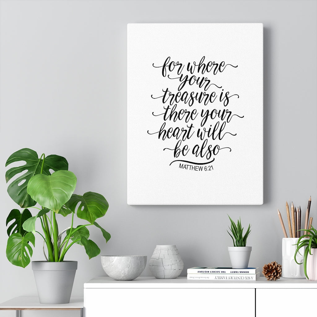 Your Heart Matthew 6:21 Bible Verse Canvas Christian Wall Art Ready to Hang Unframed-Express Your Love Gifts