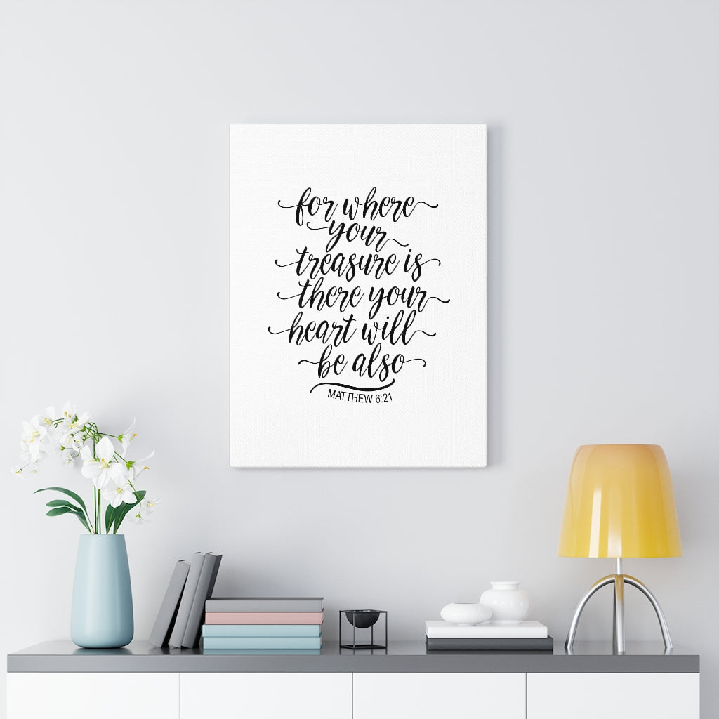 Your Heart Matthew 6:21 Bible Verse Canvas Christian Wall Art Ready to Hang Unframed-Express Your Love Gifts