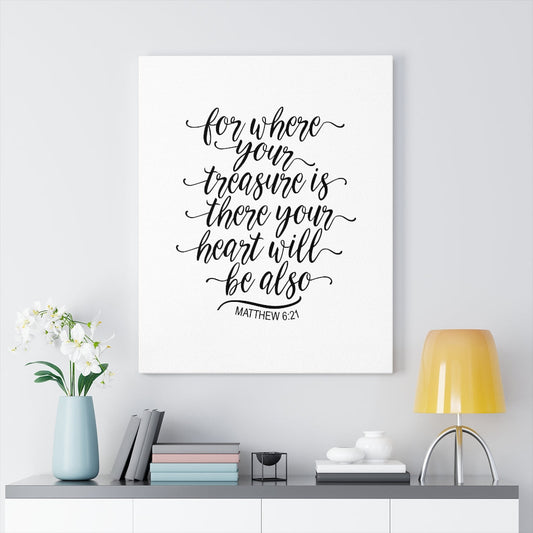 Your Heart Matthew 6:21 Bible Verse Canvas Christian Wall Art Ready to Hang Unframed-Express Your Love Gifts
