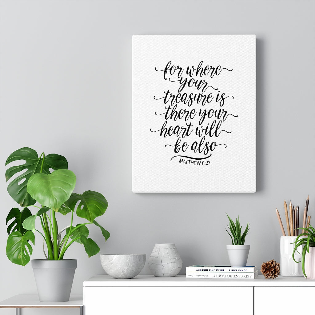 Your Heart Matthew 6:21 Bible Verse Canvas Christian Wall Art Ready to Hang Unframed-Express Your Love Gifts