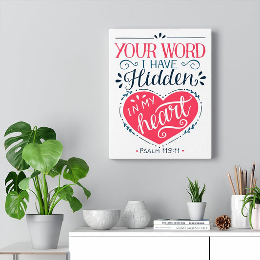 Your Word Psalm 119:11 Red Heart Bible Verse Canvas Christian Wall Art Ready to Hang Unframed-Express Your Love Gifts