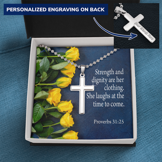 She Is Clothed With Strength Proverbs 31:25 Cross Message Card W Chain-Express Your Love Gifts