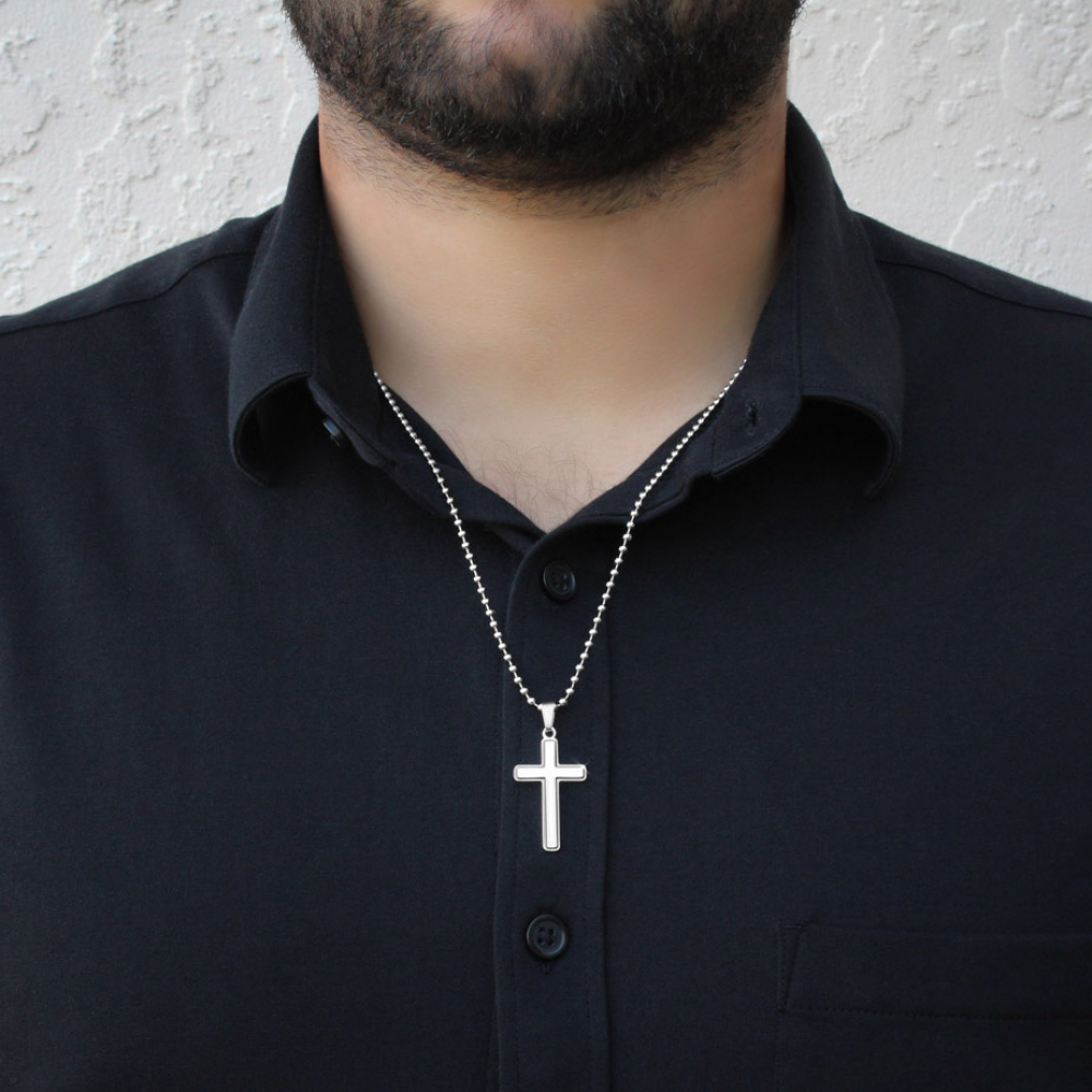 Steps Of A Good Man Psalm 37:23 Cross Necklace Message Card W Ball Chain Pendant-Express Your Love Gifts