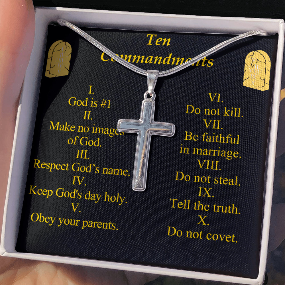 Ten Commandments Cross Card Necklace w Stainless Steel Pendant-Express Your Love Gifts