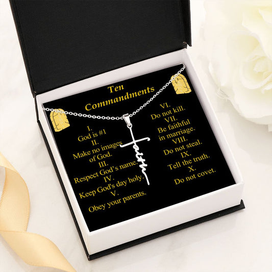 Ten Commandments Faith Cross Necklace w Inspirational Bible Message Card-Express Your Love Gifts