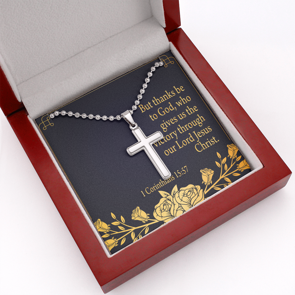 Thanks Be To God 1 Corinthians 15:57 Cross Necklace Message Card W Ball Chain Pendant-Express Your Love Gifts