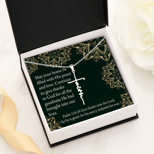 Thanksgiving Psalm 118:29 Faith Cross Necklace w Inspirational Bible Message Card-Express Your Love Gifts