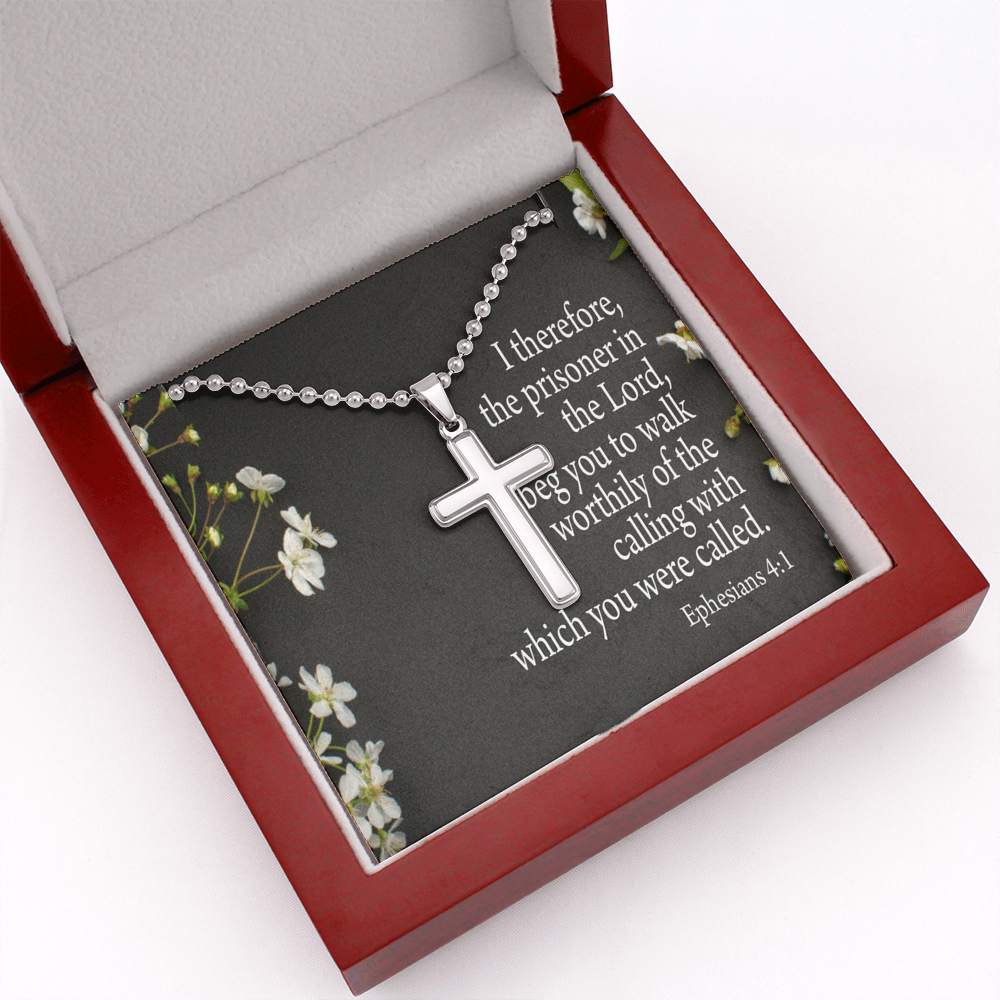 The Prisoner In The Lord Ephesians 4:1 Cross Necklace Message Card W Ball Chain Pendant-Express Your Love Gifts