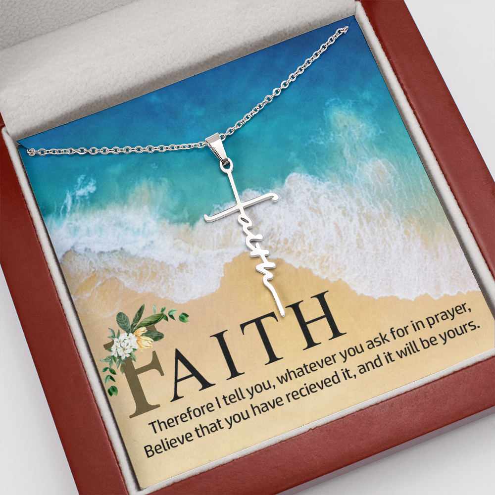 Therefore I Tell You Faith Cross Necklace w Inspirational Bible Message Card-Express Your Love Gifts