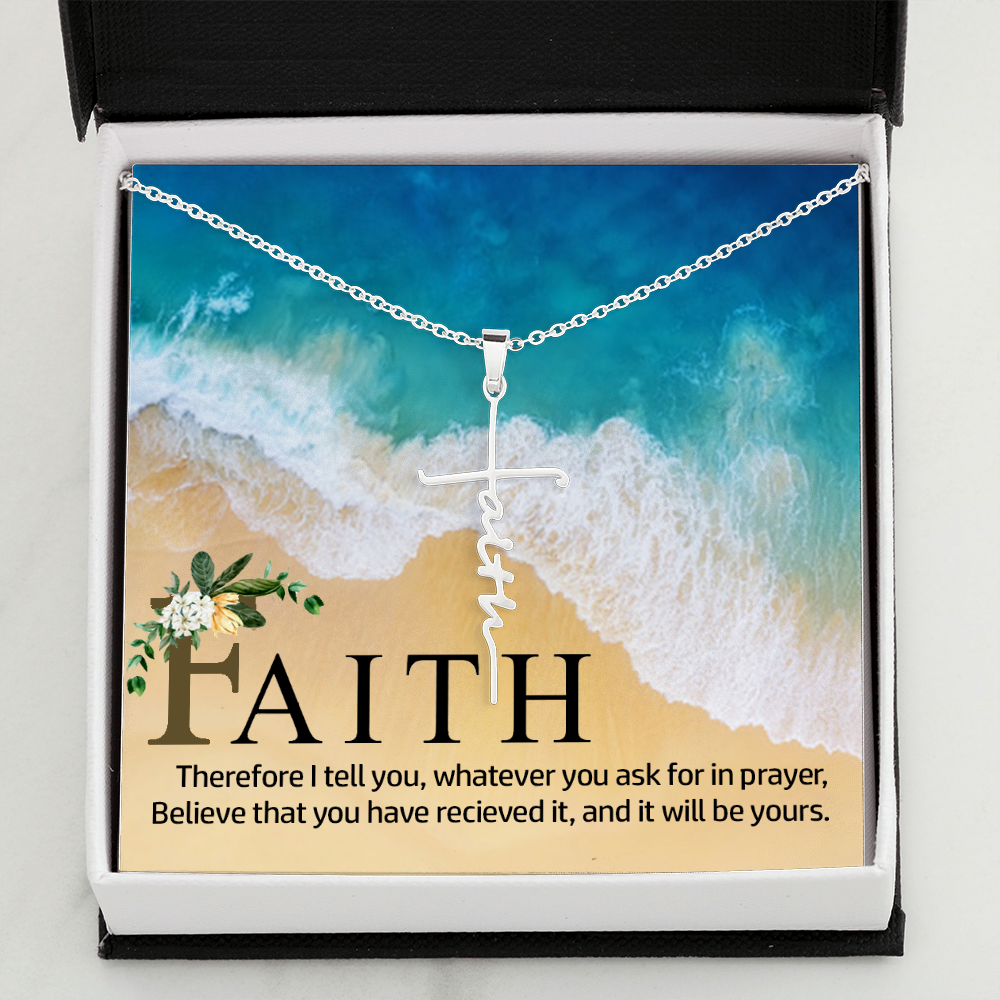 Therefore I Tell You Faith Cross Necklace w Inspirational Bible Message Card-Express Your Love Gifts