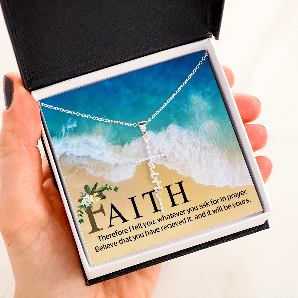 Therefore I Tell You Faith Cross Necklace w Inspirational Bible Message Card-Express Your Love Gifts