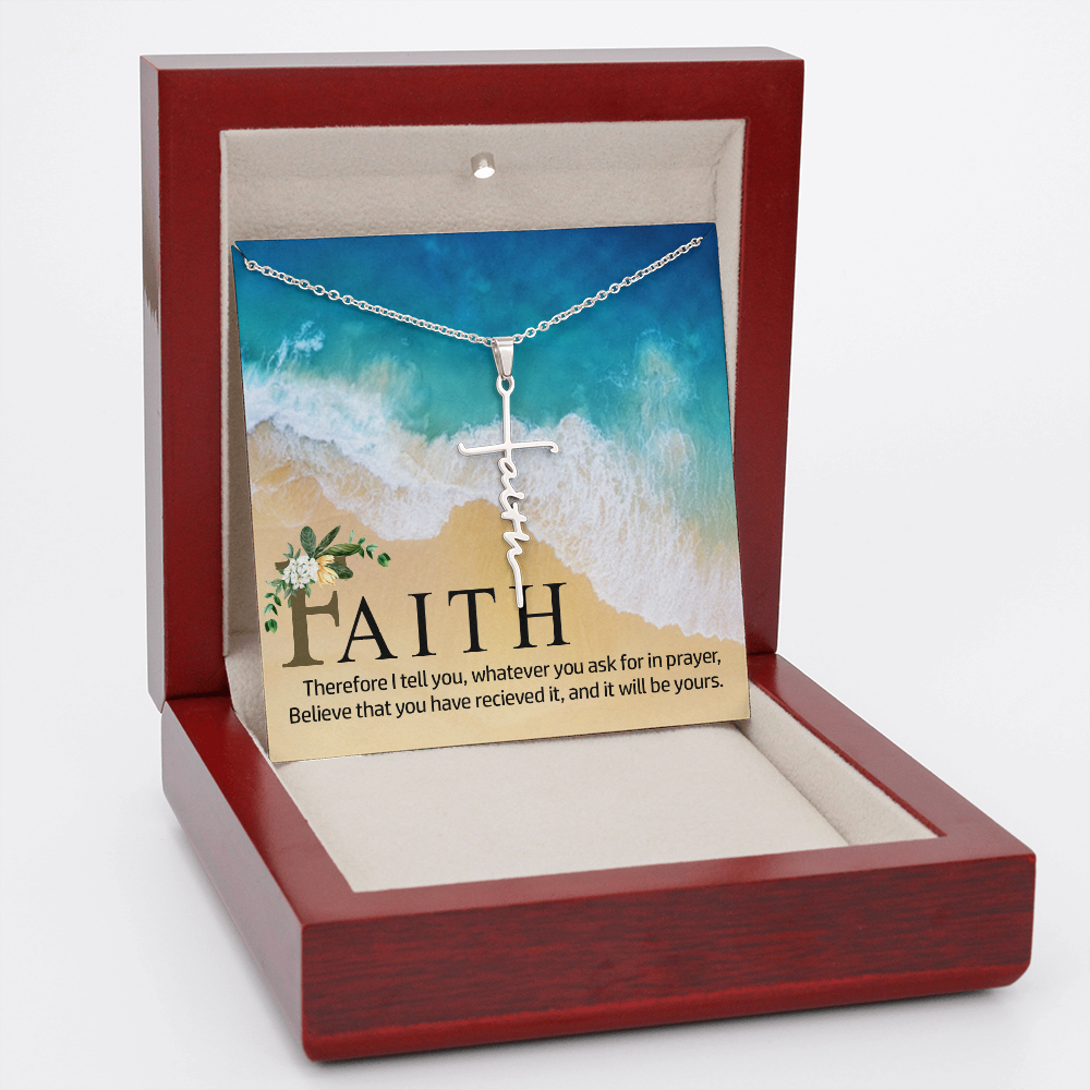 Therefore I Tell You Faith Cross Necklace w Inspirational Bible Message Card-Express Your Love Gifts