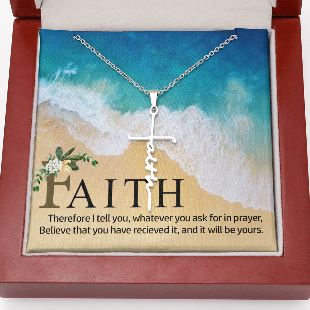 Therefore I Tell You Faith Cross Necklace w Inspirational Bible Message Card-Express Your Love Gifts
