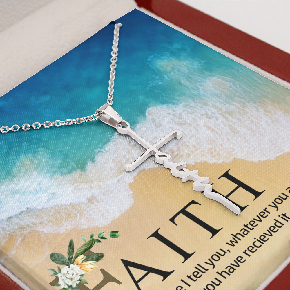 Therefore I Tell You Faith Cross Necklace w Inspirational Bible Message Card-Express Your Love Gifts