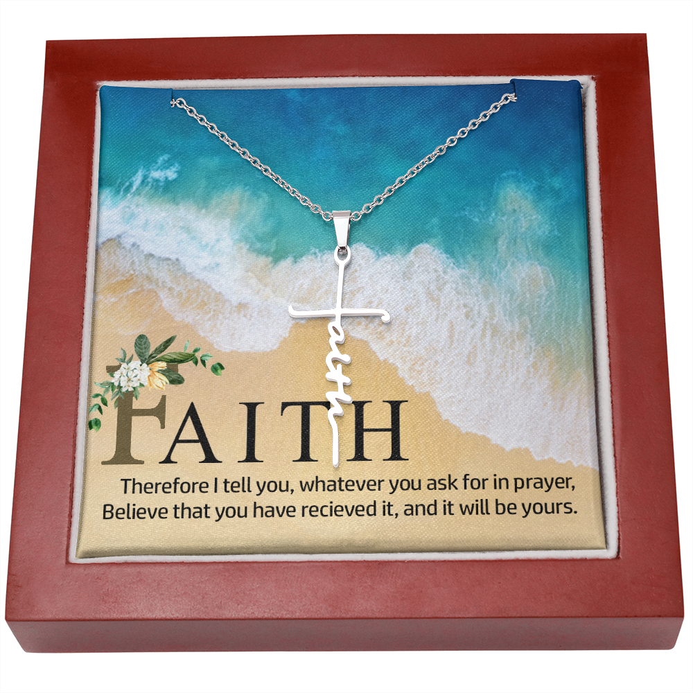 Therefore I Tell You Faith Cross Necklace w Inspirational Bible Message Card-Express Your Love Gifts