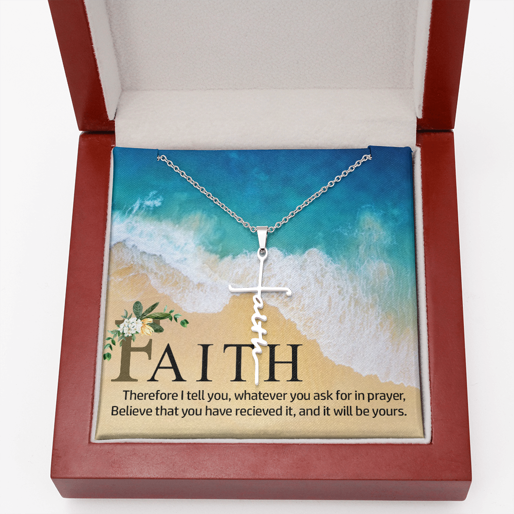 Therefore I Tell You Faith Cross Necklace w Inspirational Bible Message Card-Express Your Love Gifts