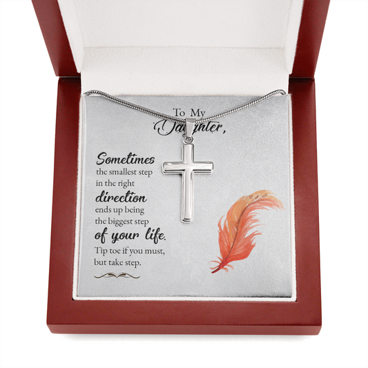 To My Daughter Smallest Step Cross Card Necklace w Stainless Steel Pendant-Express Your Love Gifts