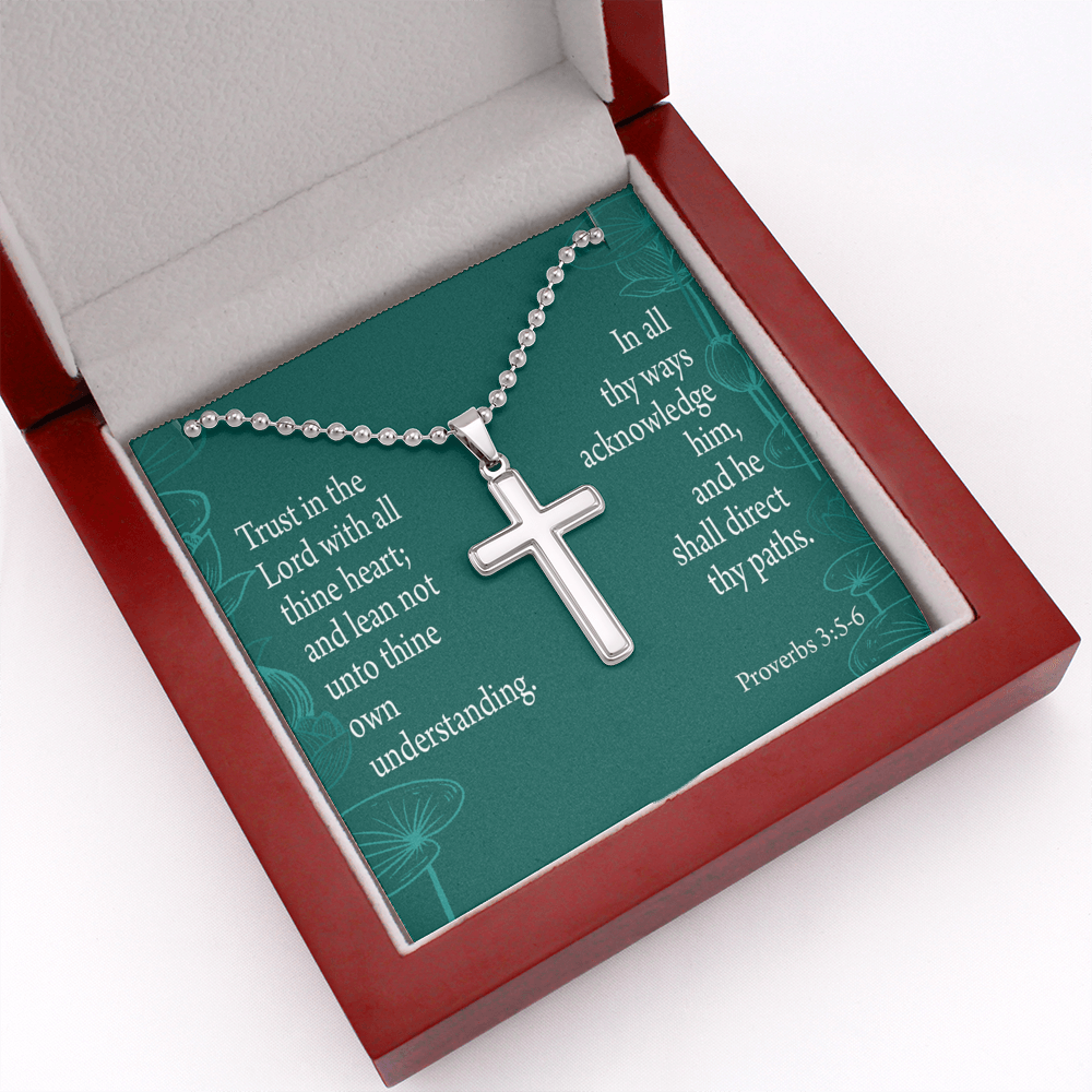 Trust In God Proverbs Cross Necklace Message Card W Ball Chain Pendant-Express Your Love Gifts