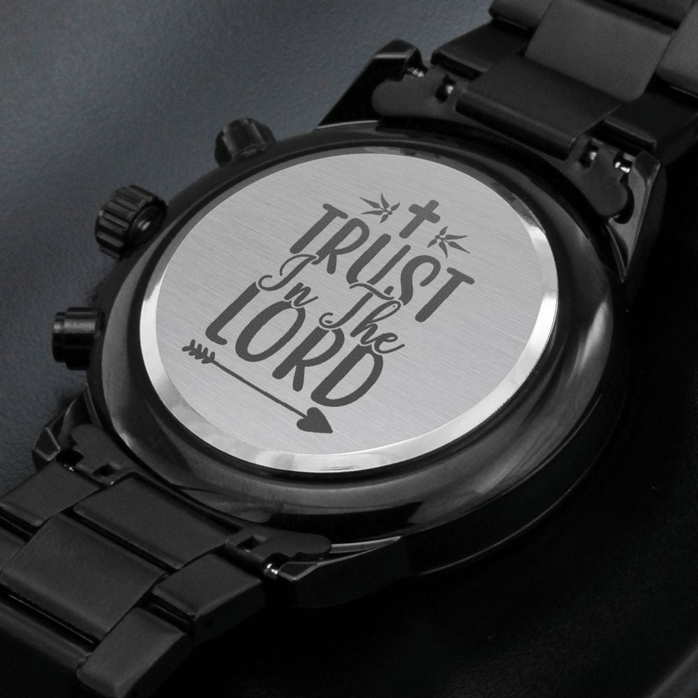 Trust The Lord Engraved Bible Verse Men's Watch Multifunction Stainless Steel W Copper Dial-Express Your Love Gifts