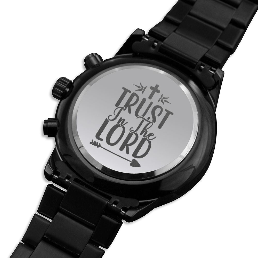 Trust The Lord Engraved Bible Verse Men's Watch Multifunction Stainless Steel W Copper Dial-Express Your Love Gifts