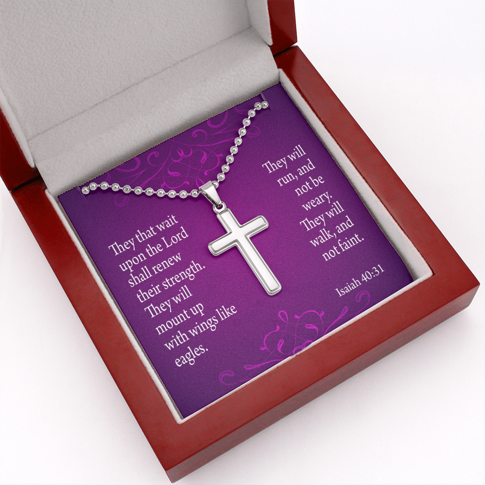 Wait Upon The Lord Isaiah 40:31 Cross Necklace Message Card W Ball Chain Pendant-Express Your Love Gifts