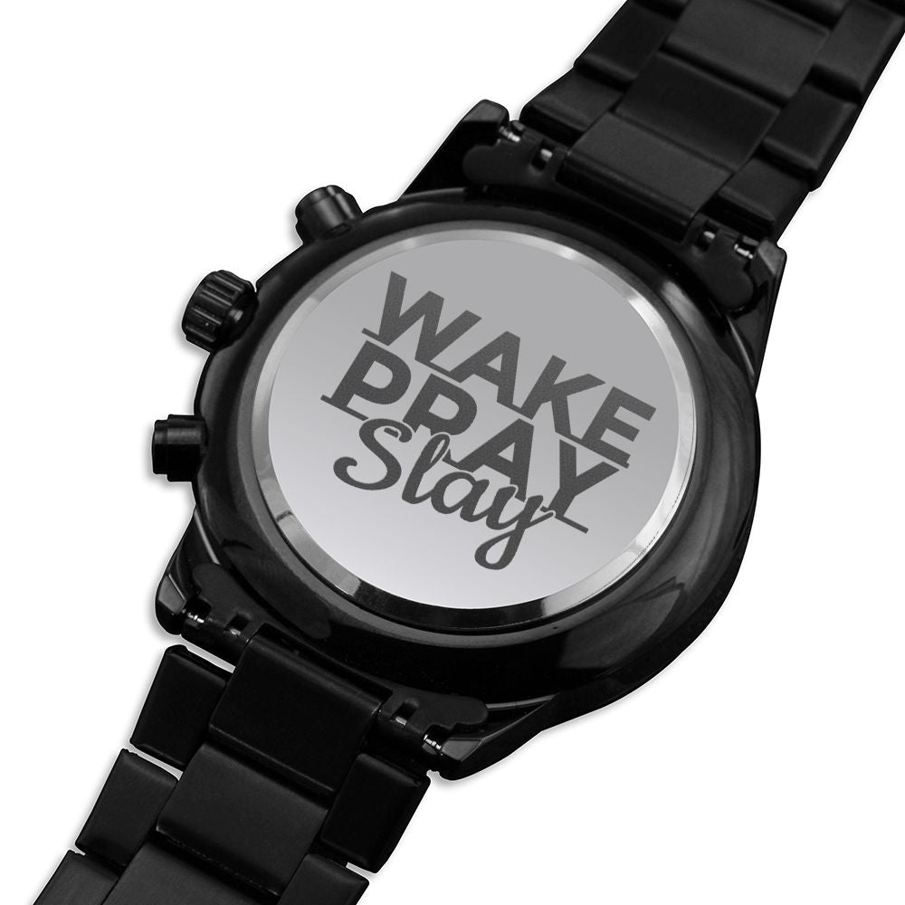 Wake Pray Slay Underlined Engraved Bible Verse Men's Watch Multifunction Stainless Steel W Copper Dial-Express Your Love Gifts