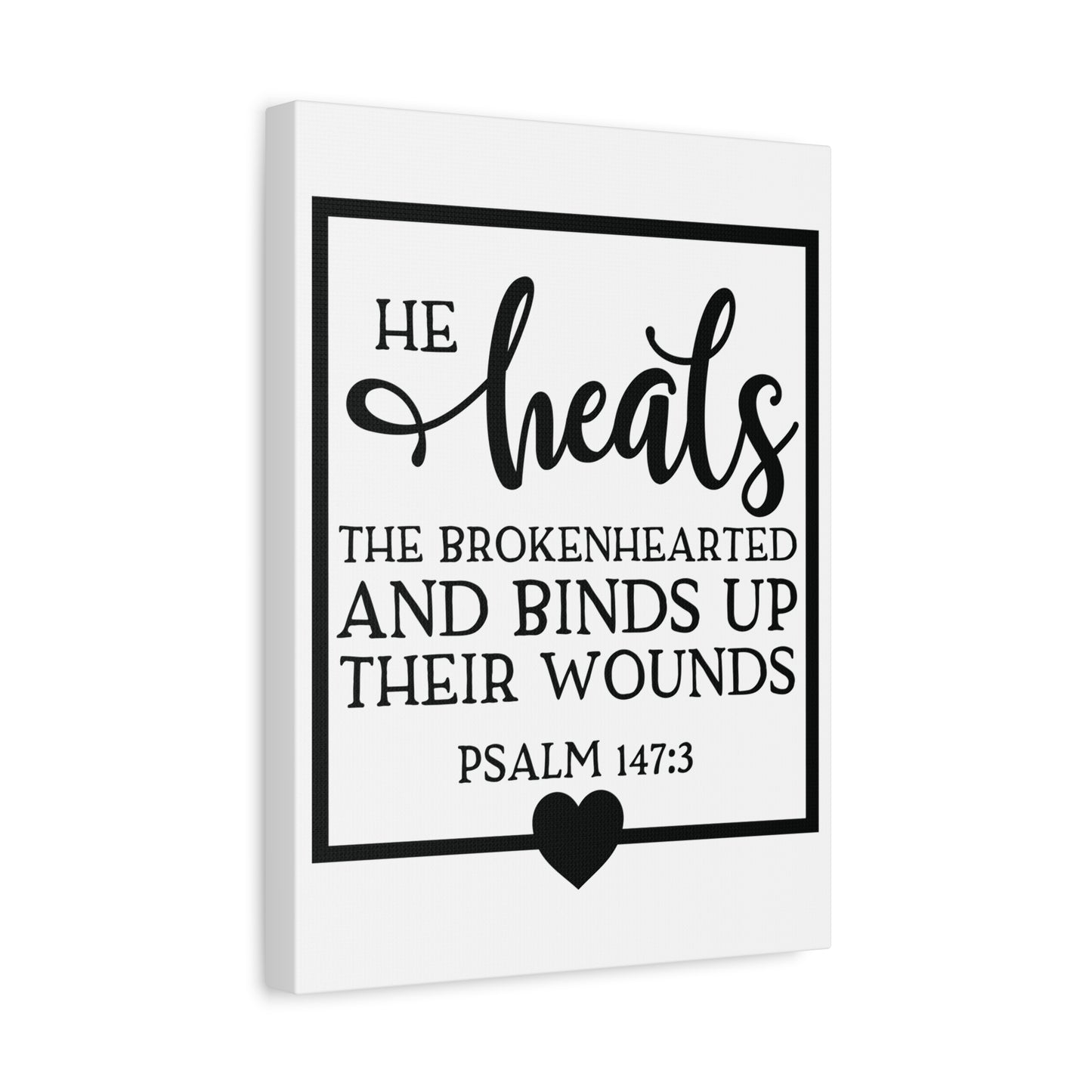 Scripture Canvas He Heals Psalm 147:3 Christian Wall Art Bible Verse Print Ready to Hang