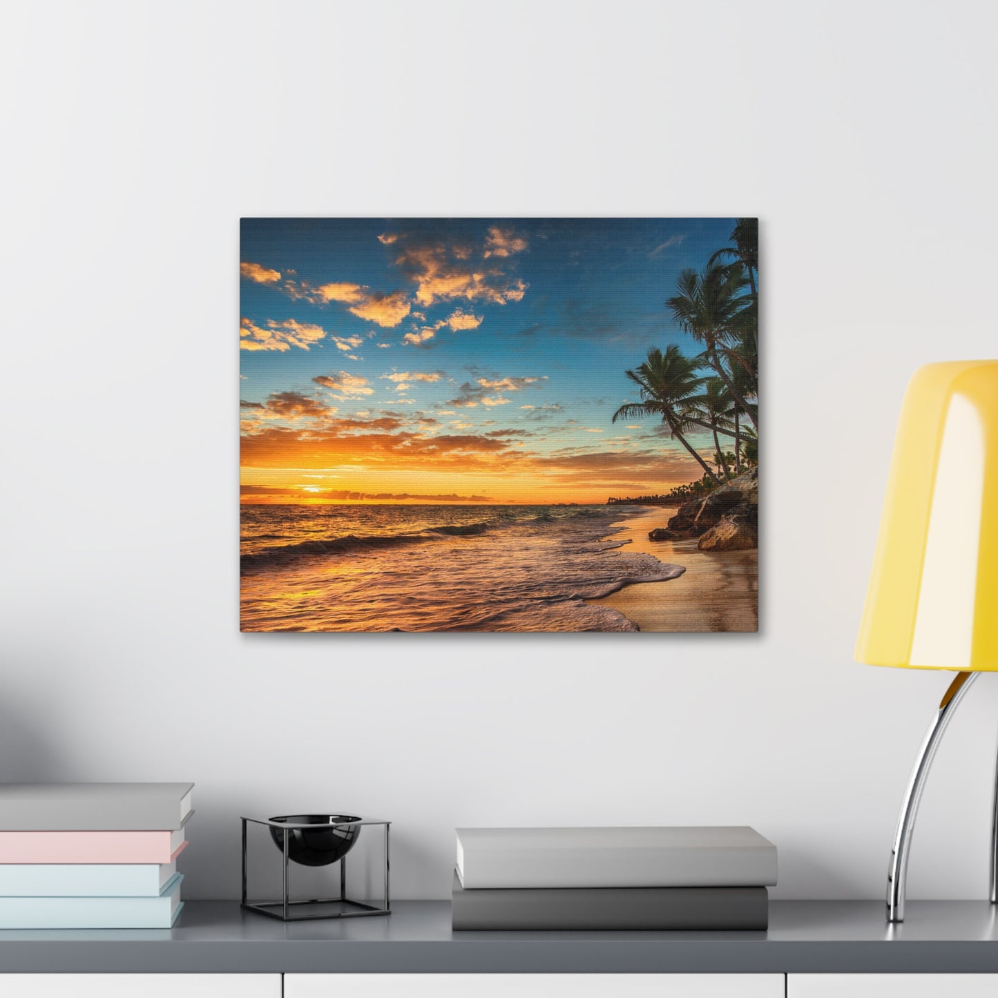 Tropical Island Beach Sunrise Ocean Canvas Wall Art for Home Decor Ready-to-Hang