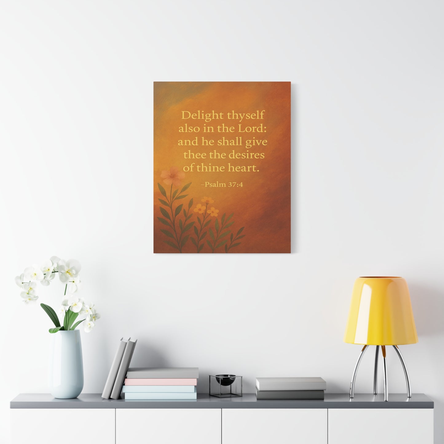 Bible Verse Canvas Psalm 37:4 Christian Home Décor Wall Art Scripture Ready to Hang Faith Print