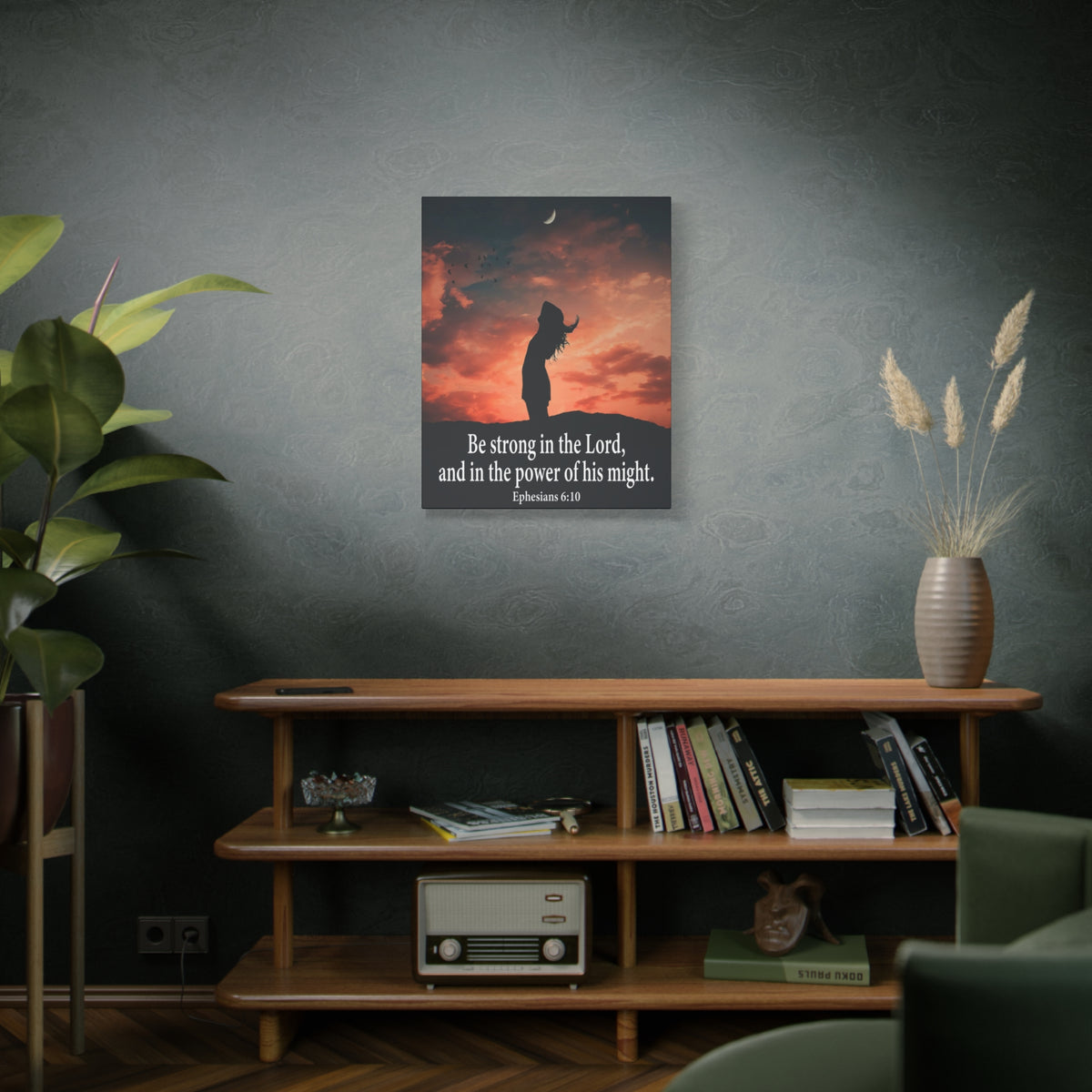 Scripture Canvas Be Strong in the Lord Ephesians 6:10 Christian Wall Art Bible Verse Print Ready to Hang