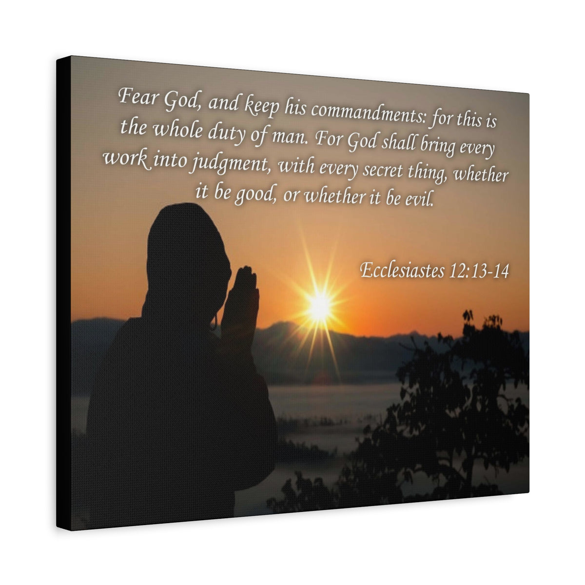 Scripture Canvas Fear God Ecclesiastes 12:13-14 Christian Wall Art Bible Verse Print Ready to Hang