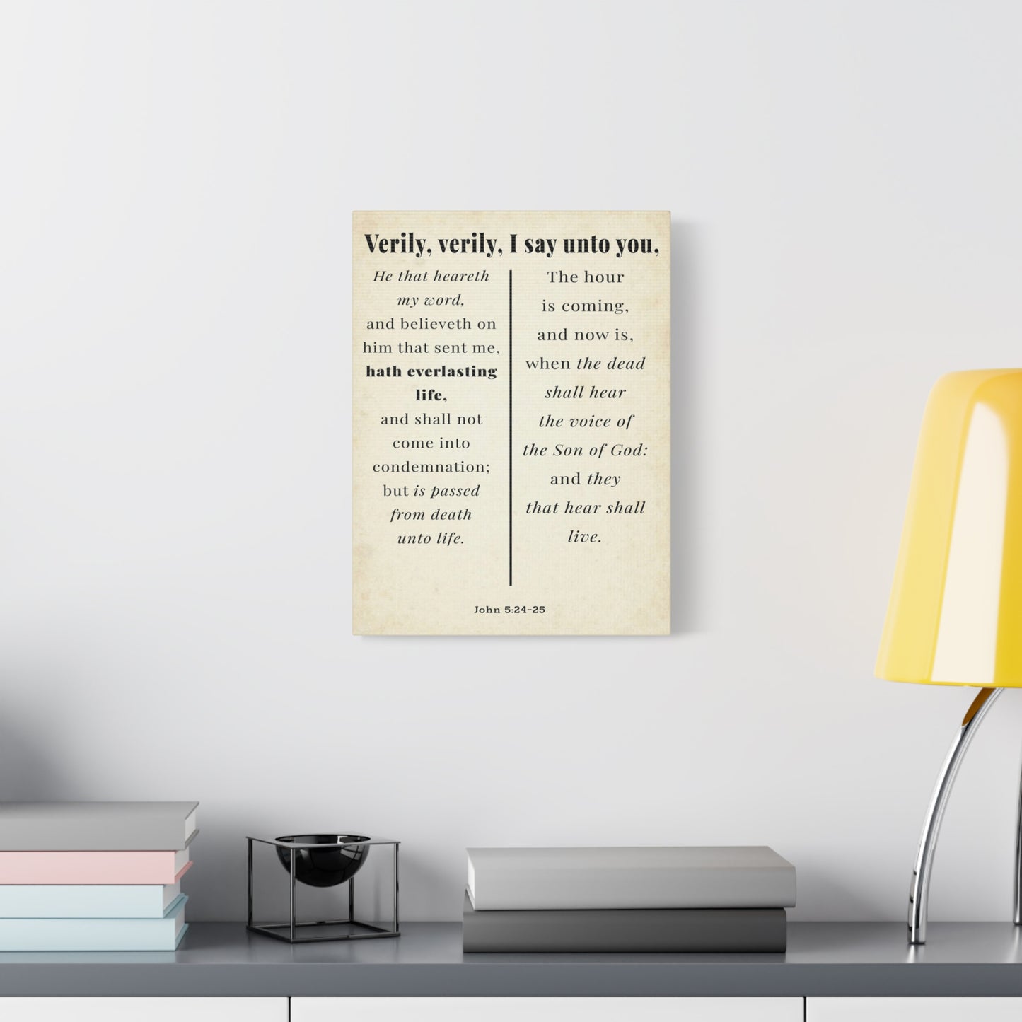 Scripture Walls John 5:24-25 Regeneration and Eternal Life Bible Verse Canvas Christian Wall Art Ready to Hang Unframed
