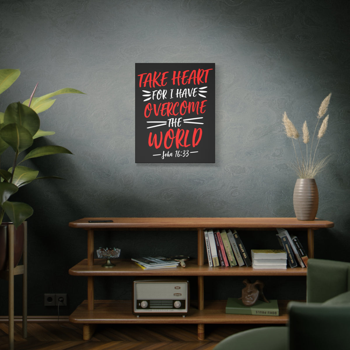 Scripture Canvas Overcome The World John 16:33 Christian Wall Art Bible Verse Print Ready to Hang