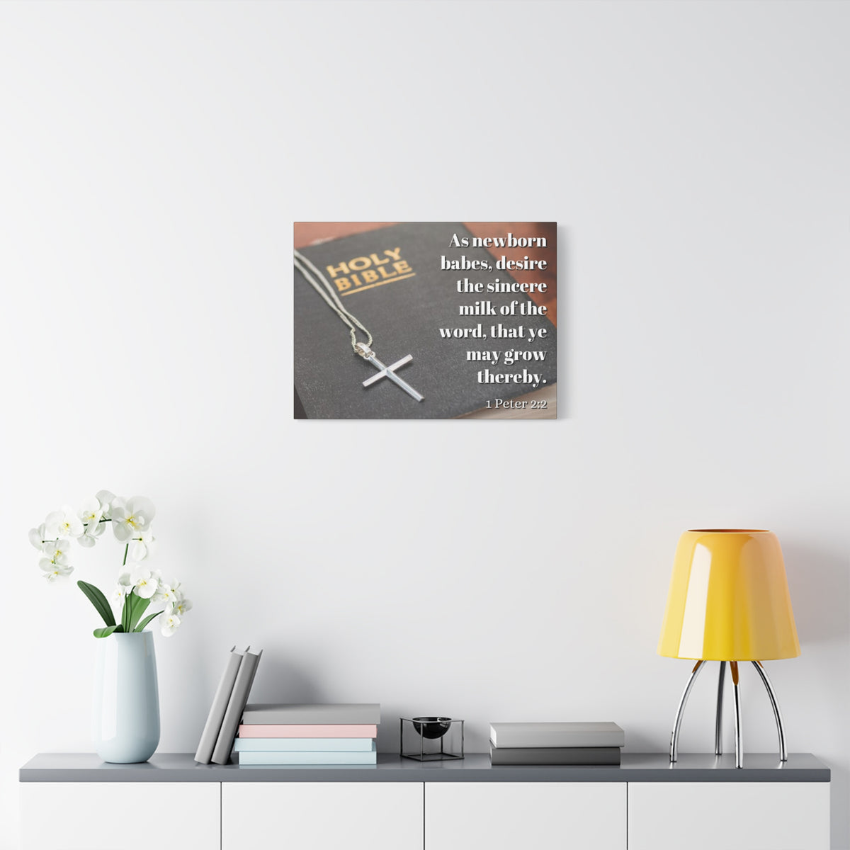 Scripture Canvas Grow 1 Peter 2:2 Christian Wall Art Bible Verse Print Ready to Hang